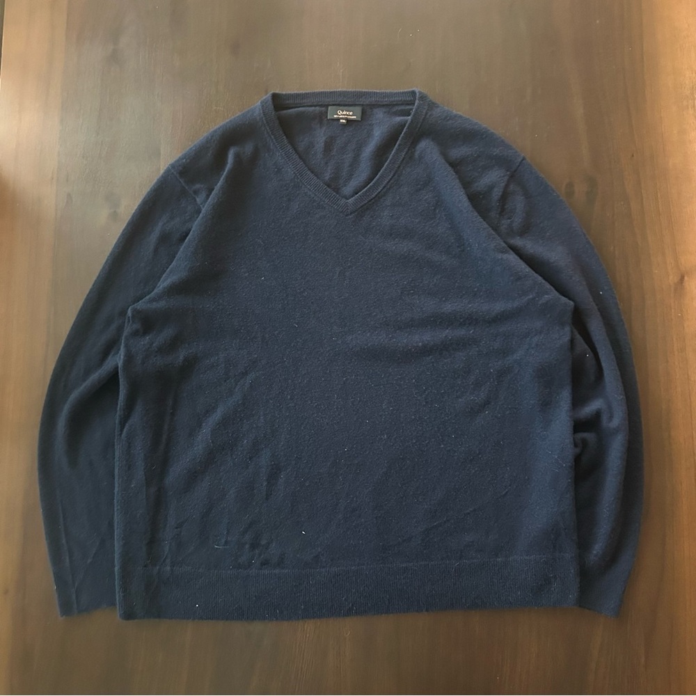 Quince 100% Mongolian Cashmere Women’s V-Neck Sweater in Navy Size XXL - Picture 6 of 10
